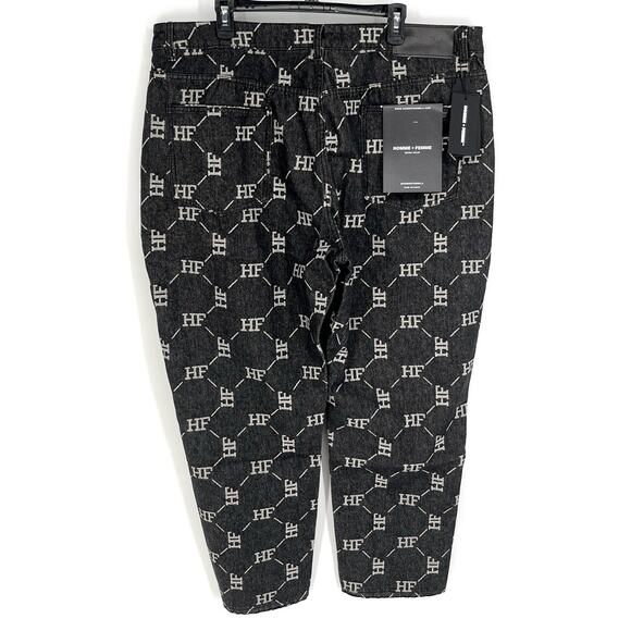 Homme + Femme NEW HF Logo Jeans Mens Sz 40 Black White Honeycomb Pattern Stretch - Picture 5 of 9